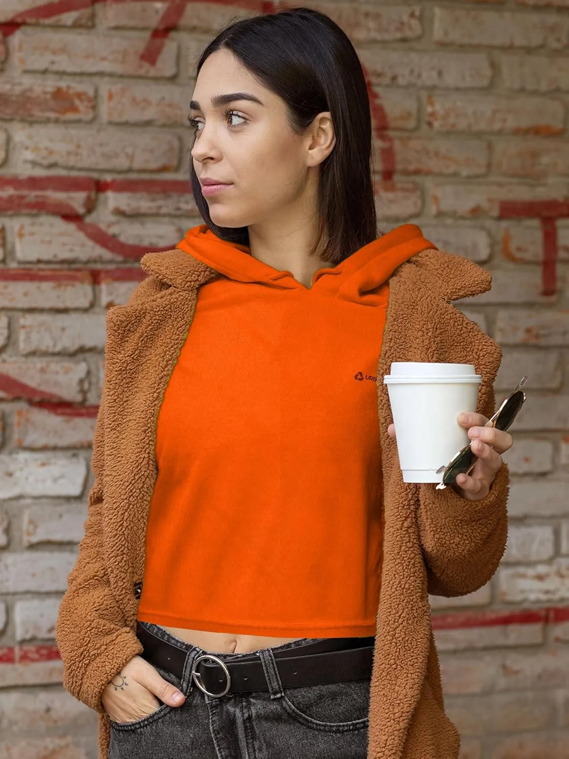 URBAN BUCK Neon Crop Top Hoodie For Women - Lightweight Long Sleeve Cropped Pullover Sweatshirt For Workout & Running