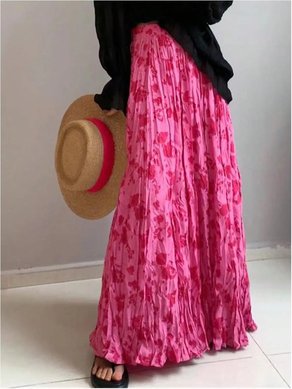 Verdusa Women's Floral Print Tiered Layered Long Skirt High Rise Ruffled Maxi Skirt