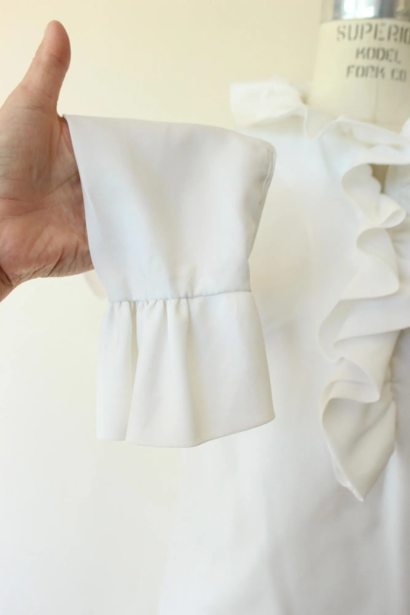 Vintage 1960s Teddi of California White Ruffle Collar Blouse