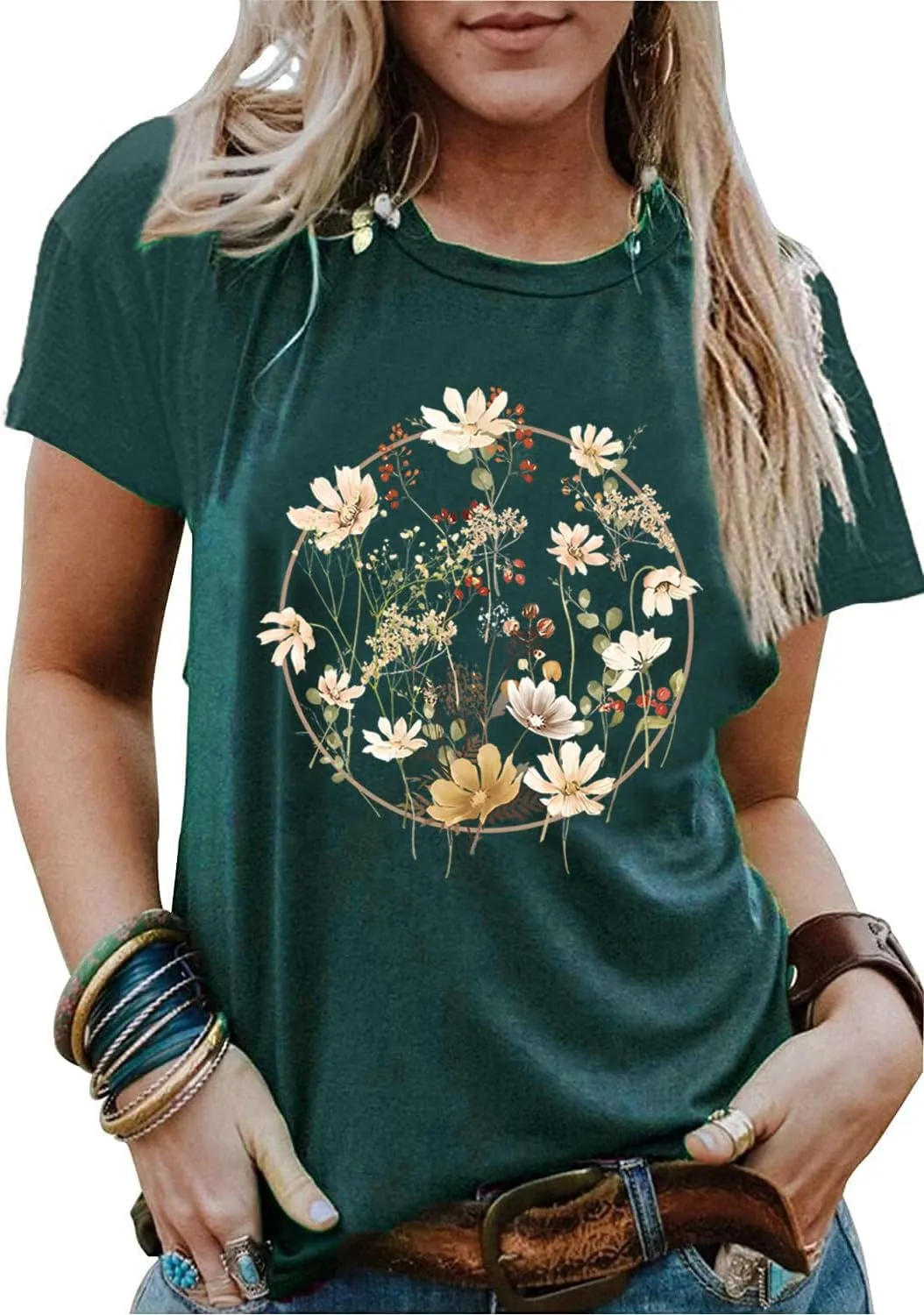 Wildflower Shirt Women Floral Boho Daisy Nature Butterfly Printed Graphic Tees Tops Garden Botanical Flowers Lover T Shirts
