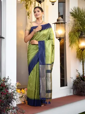 Women Semi Tussar Weaving Saree Green ST183