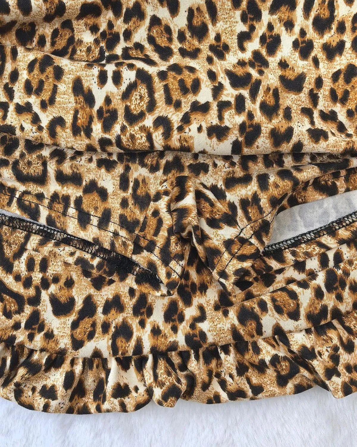 Women's Leopard Print Bubble Mini Skirt Mid Waist A-Line Short Skorts Puffy Ruffle Hem Balloon Skirts with Shorts