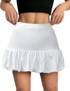Women's Leopard Print Bubble Mini Skirt Mid Waist A-Line Short Skorts Puffy Ruffle Hem Balloon Skirts with Shorts