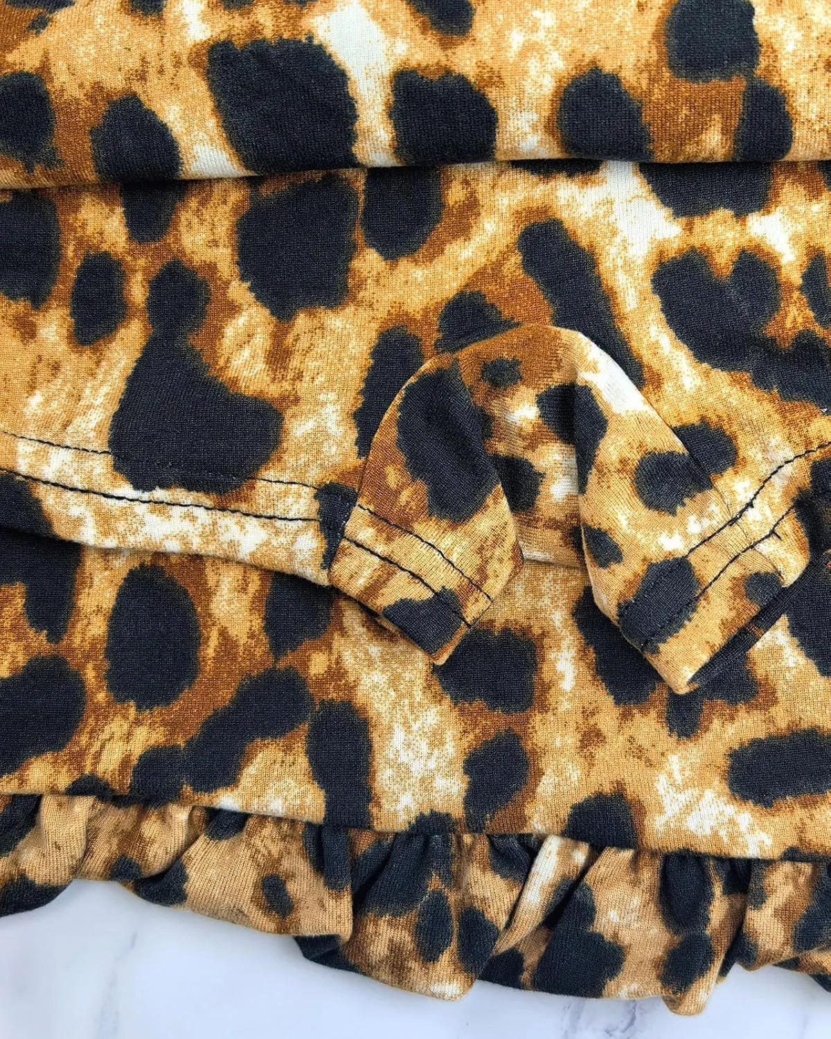 Women's Leopard Print Bubble Mini Skirt Mid Waist A-Line Short Skorts Puffy Ruffle Hem Balloon Skirts with Shorts
