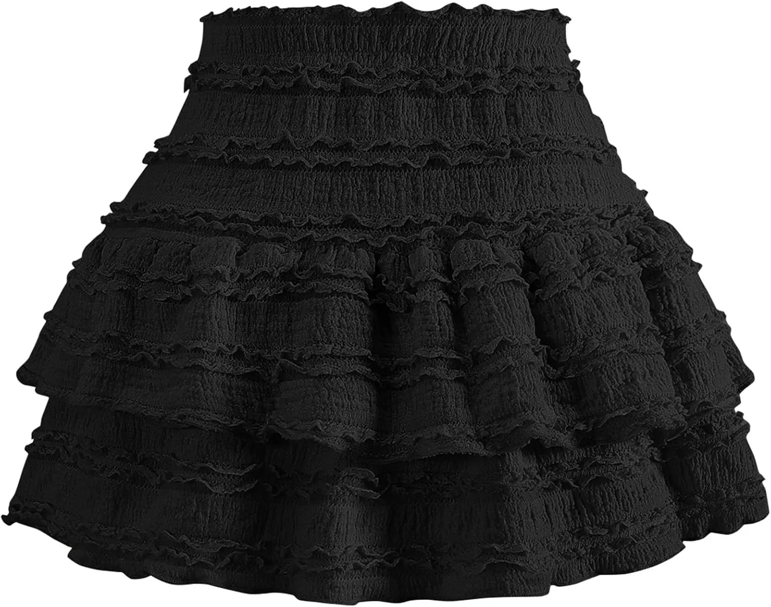 Women's Pleated Ruffle Mini Skirt Lace High Waist Layered Flared Flowy Tiered Short Skirt