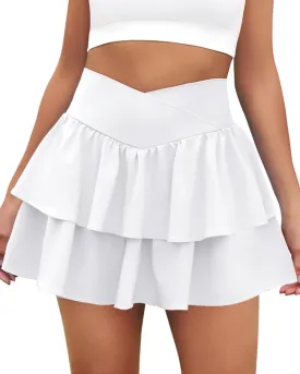 Women's Ruffle Tennis Skirt with Shorts Pockets Athletic Crossover Layered Skorts Golf Running