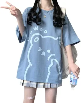 Y2K Bear Graphic Baggy T Shirt Girls Kawaii Harajuku Oversized Tee Summer Aesthetic Stuff Cutecore Anime Preppy Outfits