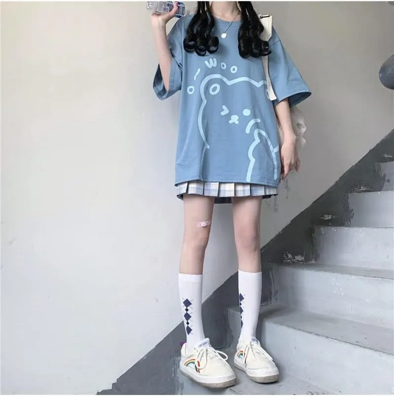 Y2K Bear Graphic Baggy T Shirt Girls Kawaii Harajuku Oversized Tee Summer Aesthetic Stuff Cutecore Anime Preppy Outfits
