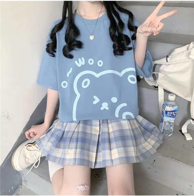 Y2K Bear Graphic Baggy T Shirt Girls Kawaii Harajuku Oversized Tee Summer Aesthetic Stuff Cutecore Anime Preppy Outfits